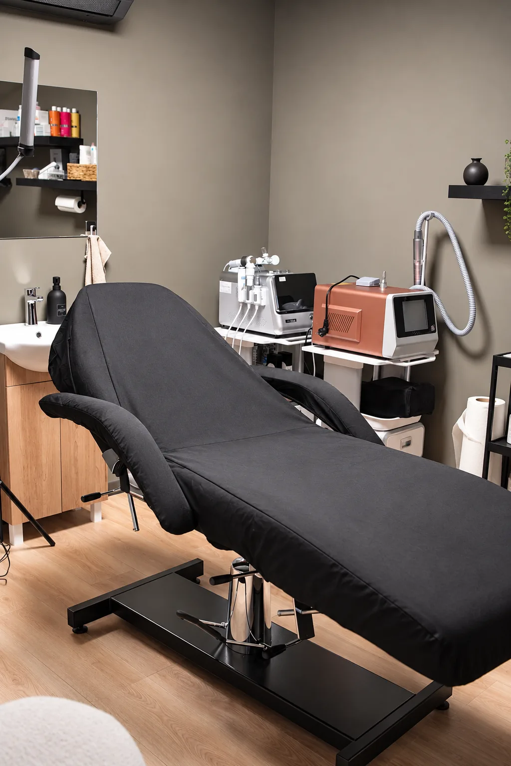 Kezelőszoba kozmetikai és lézeres berendezésekkel a Beautyflow for Men szalonban